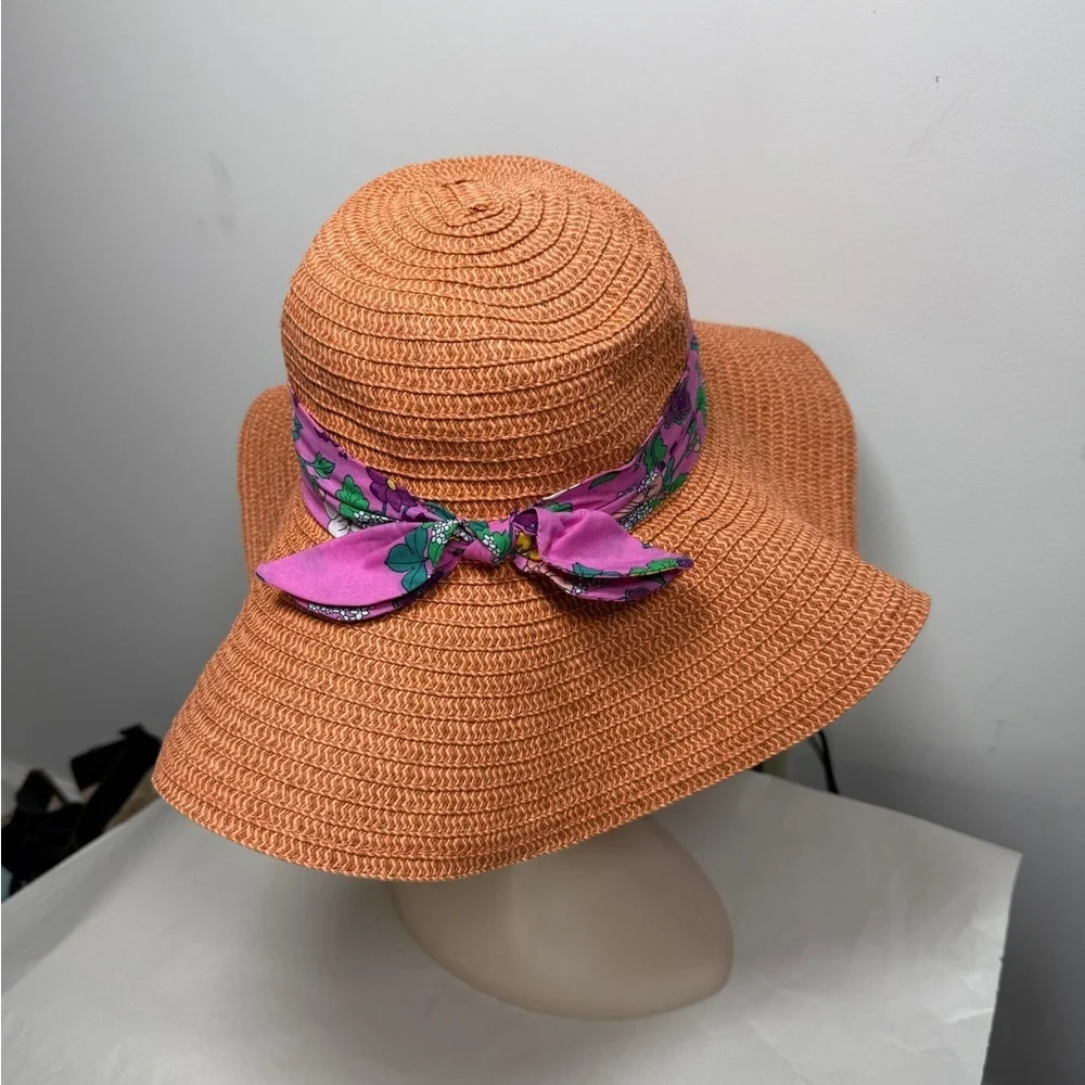 Janie & Jack Floral Bow Straw Hat Sz 4/5